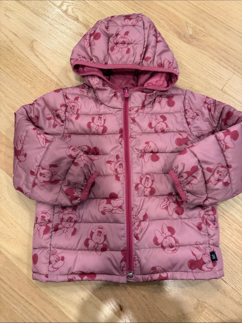 Baby Gapsx Disney Pink Minnie Mouse Hooded Light Puffer Zipped Jacket Toddler 4